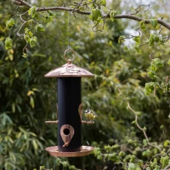 Mangeoire à oiseaux (Plaqué cuivre et noir - graines)