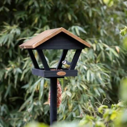 Mangeoire à oiseaux sur pique en pin et cuivre