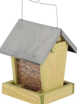 Mangeoire oiseaux à suspendre en bois et zinc
