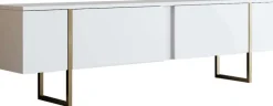 Meuble TV en aggloméré et métal Luxe (Blanc + doré)