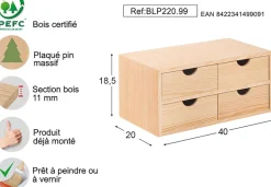 Mini rangement bloc en pin brut avec tiroirs (4 tiroirs)