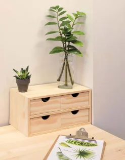 Mini rangement bloc en pin brut avec tiroirs (4 tiroirs)