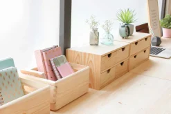 Mini rangement bloc en pin brut avec tiroirs (4 tiroirs)