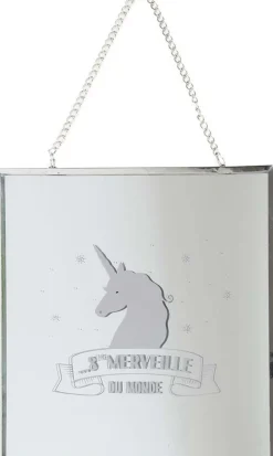 Miroir carré avec chainette licorne (Argent)