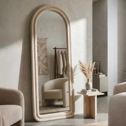 Miroir mural en velours Cloé 60 x 4 x 160 cm (Crème)