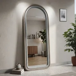 Miroir mural en velours Cloé 60 x 4 x 160 cm (Gris)