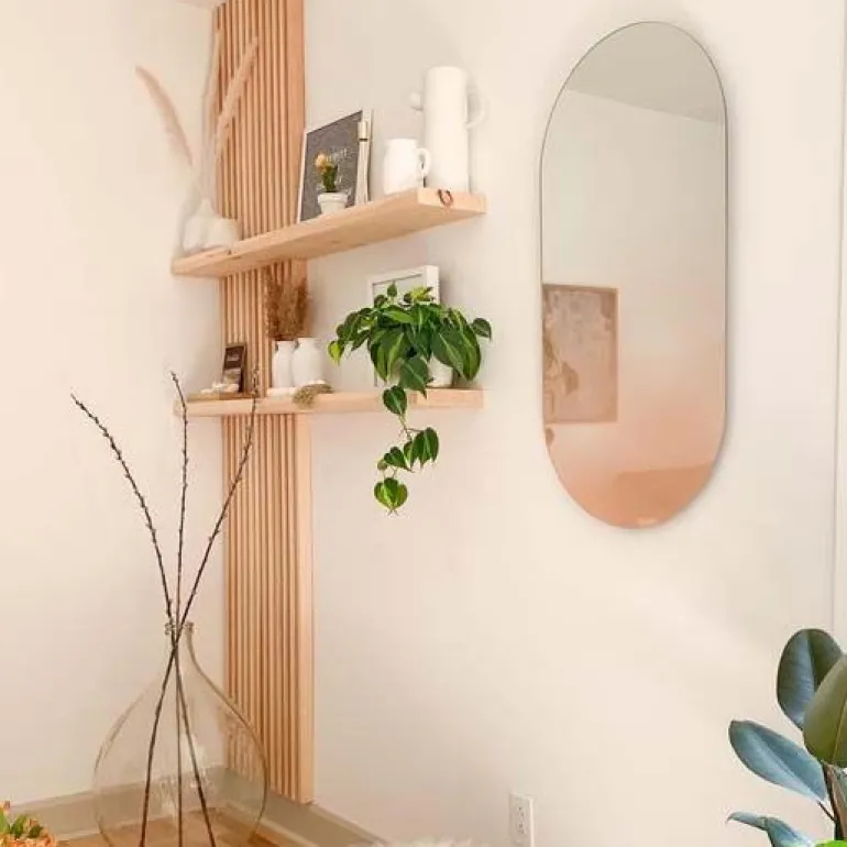 Miroir ovale effet brumeux rosé 45 x 91 cm Misto