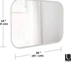 Miroir rectangulaire rebord caoutchouc 61 x 91 cm Hub (Blanc)