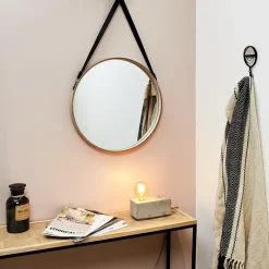 Miroir rond avec anse en PU Barber (50 cm)
