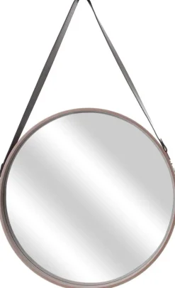 Miroir rond avec anse en PU Barber (50 cm)