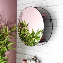 Miroir rond avec étagère en fer 45 cm