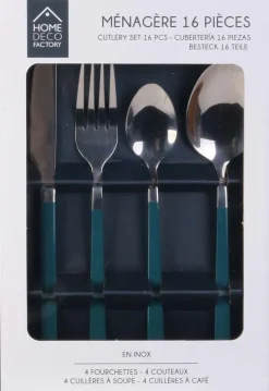 Ménagère 16 pièces en inox manche coloré (Vert)