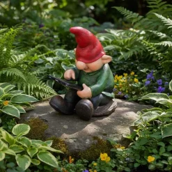 Nain de jardin avec tablette en résine 19 cm