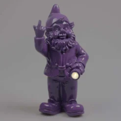Nain de jardin en résine F*ck avec éclairage solaire 16 x 12 x 31 cm (Violet)