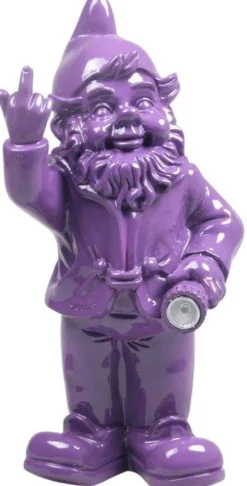 Nain de jardin en résine F*ck avec éclairage solaire 16 x 12 x 31 cm (Violet)