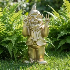Nain de jardin en résine 13 x 11 x 31 cm Peace (Doré)