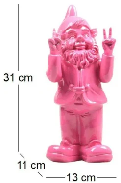 Nain de jardin en résine 13 x 11 x 31 cm Peace (Fuschia)