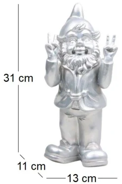 Nain de jardin en résine 13 x 11 x 31 cm Peace (Argent)