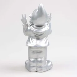 Nain de jardin en résine 13 x 11 x 31 cm Peace (Argent)