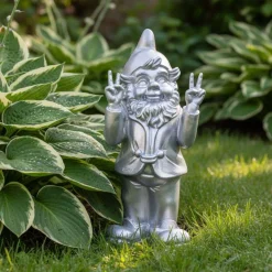 Nain de jardin en résine 13 x 11 x 31 cm Peace (Argent)