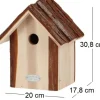 Nichoir pour oiseaux avec toît en écorce (Mésange bleue)