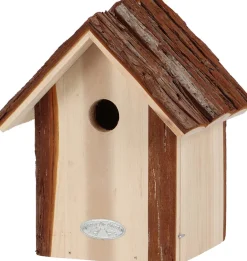 Nichoir pour oiseaux avec toît en écorce (Mésange bleue)