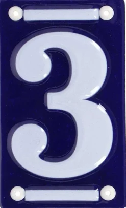 Numéro de maison en fer émaillé (Chiffre 3)