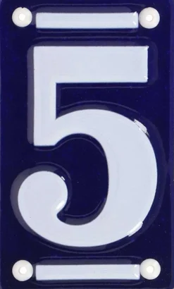 Numéro de maison en fer émaillé (Chiffre 5)