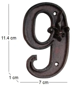 Numéro de maison en fonte (Chiffre 9)