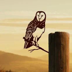Oiseau sur pique chouette effraie en acier corten