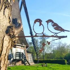 Oiseaux sur pique couple de moineaux en acier corten (Hauteur 14cm)
