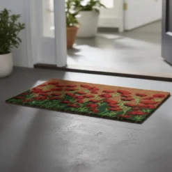 Paillasson en coco et PVC 60 x 40 cm (Coquelicots)