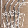 4 pailles courbées en inox avec goupillon