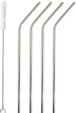 4 pailles courbées en inox avec goupillon