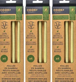 12 pailles en bambou avec goupillon