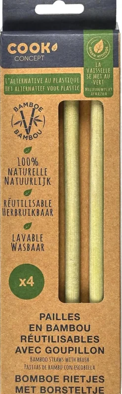 12 pailles en bambou avec goupillon