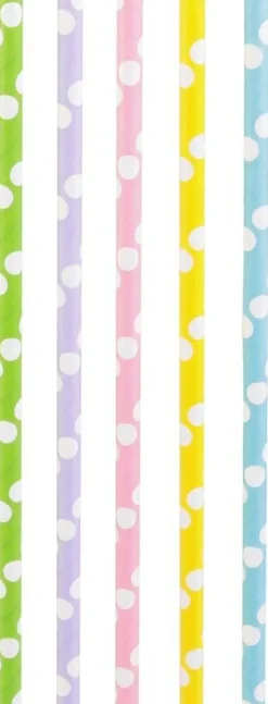 Pailles imprimées fantaisies en papier (Lot de 50) (Pois pastels)