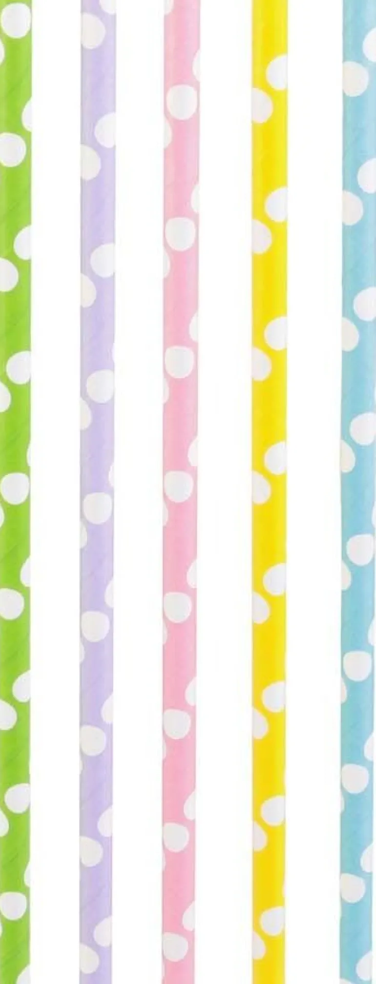 Pailles imprimées fantaisies en papier (Lot de 50) (Pois pastels)