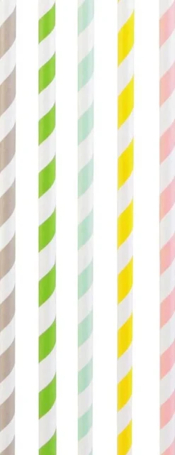 Pailles imprimées fantaisies en papier (Lot de 50) (Rayures pastels)