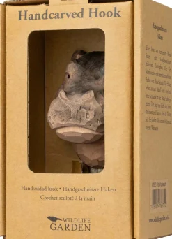 Patère animal en bois sculpté à la main et métal (Hippopotame)