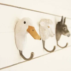 Patère animal en bois sculpté à la main et métal (Canard)