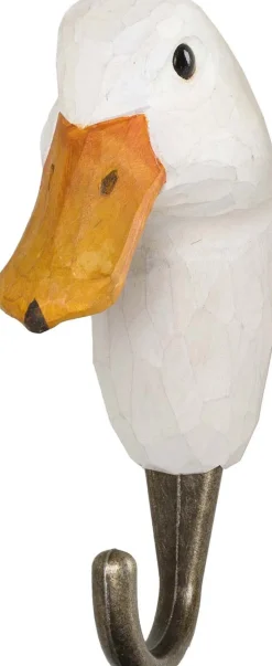 Patère animal en bois sculpté à la main et métal (Canard)