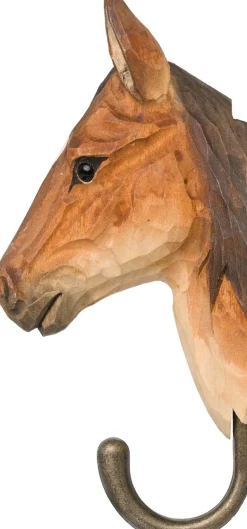 Patère animal en bois sculpté à la main et métal (Cheval pur sang arabe)