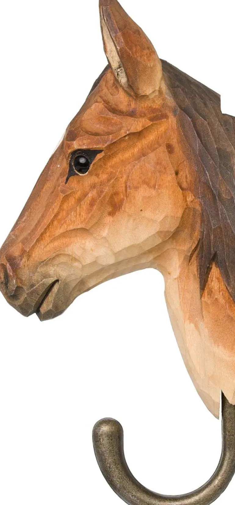 Patère animal en bois sculpté à la main et métal (Cheval pur sang arabe)