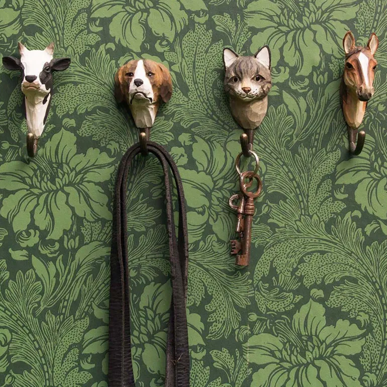 Patère animal en bois sculpté à la main et métal (Cheval pur sang arabe)