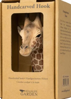 Patère animal en bois sculpté à la main et métal (Girafe)