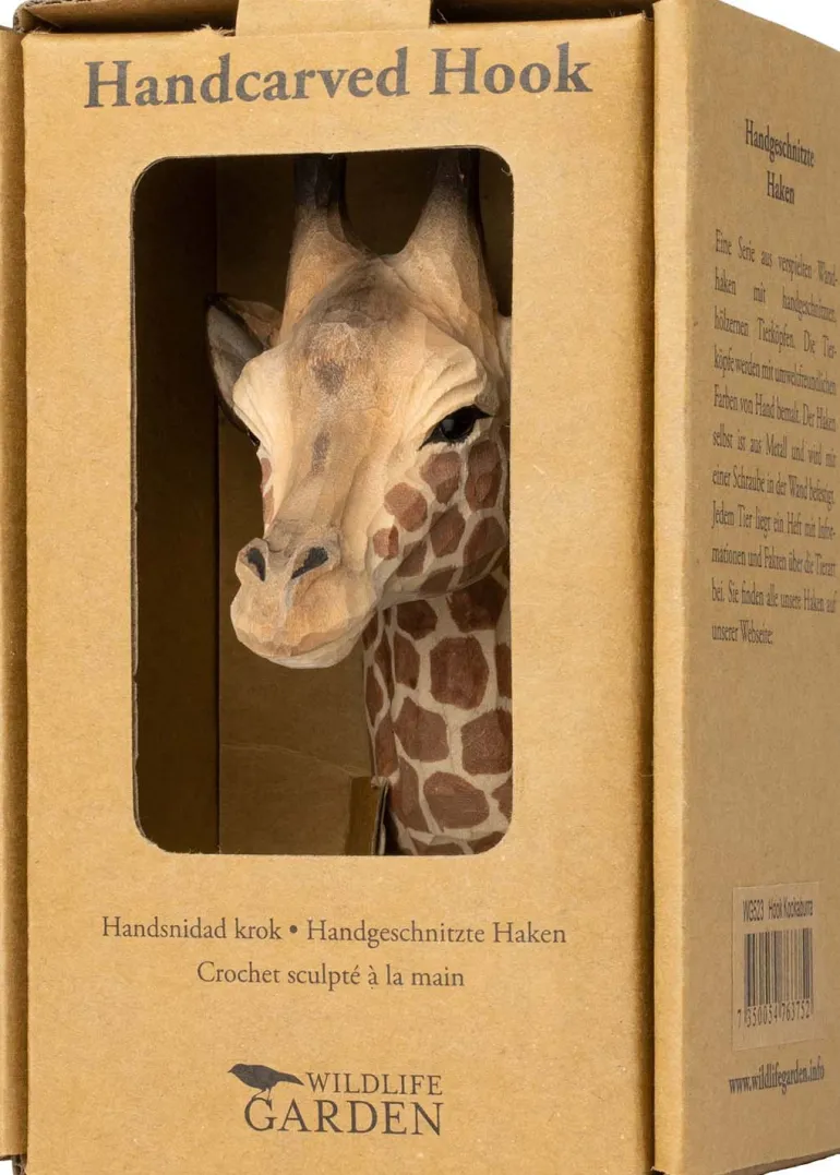 Patère animal en bois sculpté à la main et métal (Girafe)