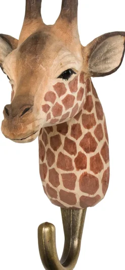Patère animal en bois sculpté à la main et métal (Girafe)