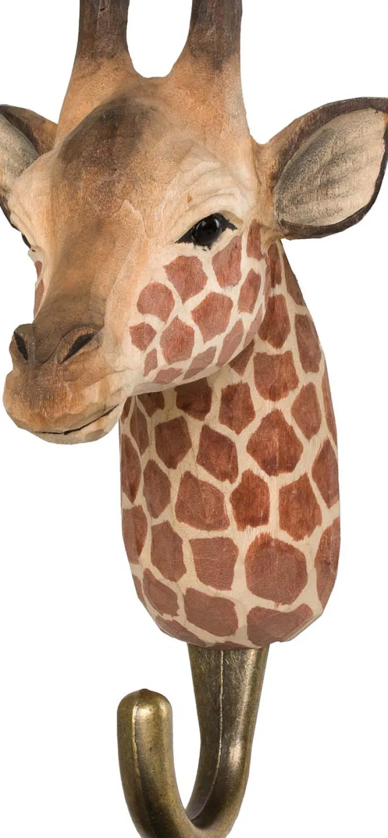 Patère animal en bois sculpté à la main et métal (Girafe)