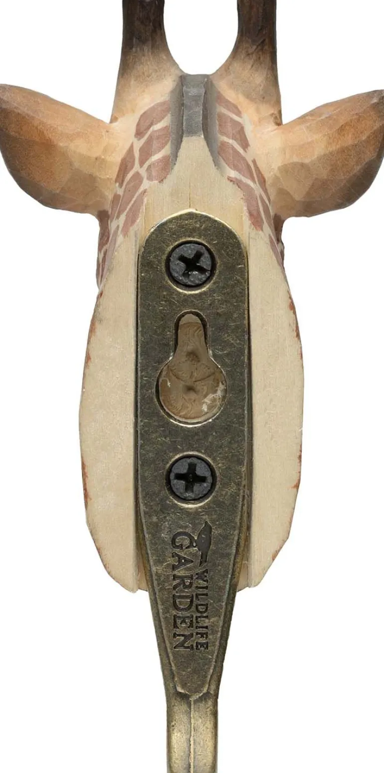 Patère animal en bois sculpté à la main et métal (Girafe)